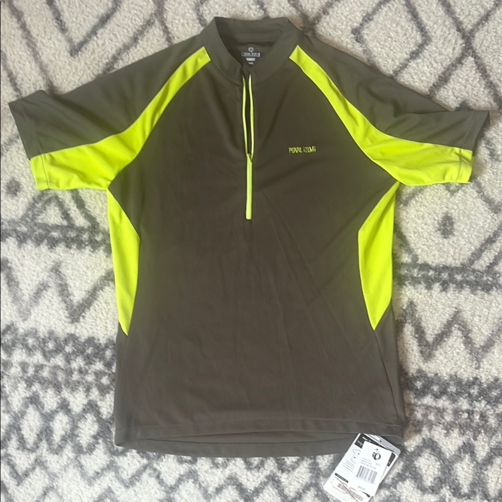Men's Gray and Neon Yellow Cycling Jersey
